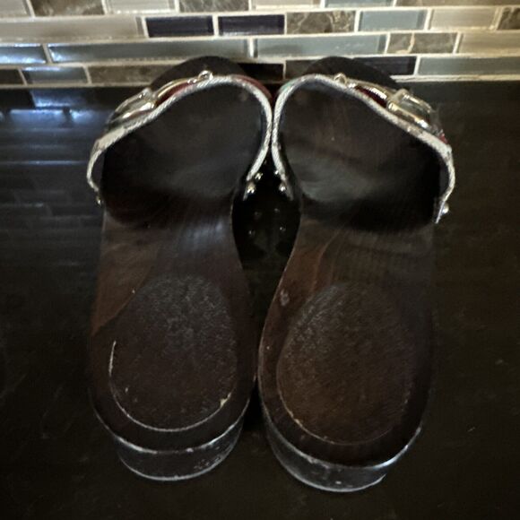 Monogram Natural Pigskin Web Horsebit Clog Slide Sandals 10 Beige Ebony Cocoa - Picture 6 of 12